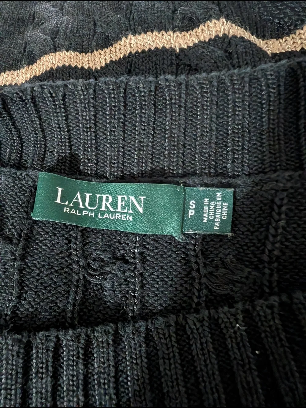 LRL Striped Cable‎ Knit Women's Sweater - Black and Tan-Small